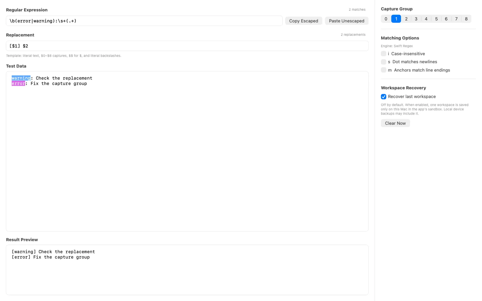 Regex screenshot 1