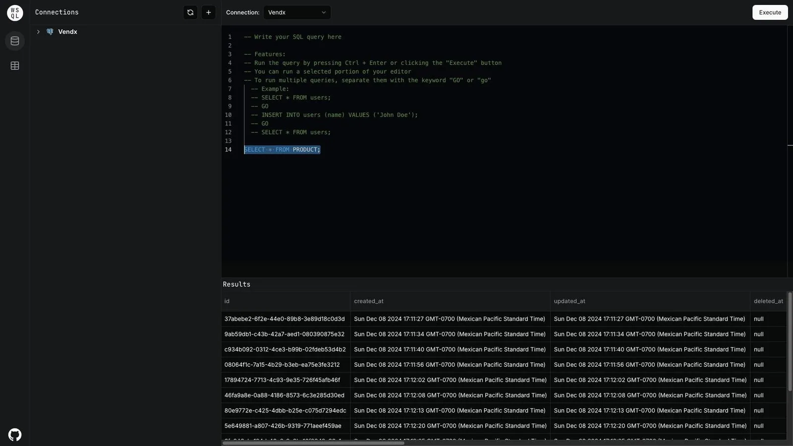 WebSQL screenshot 1
