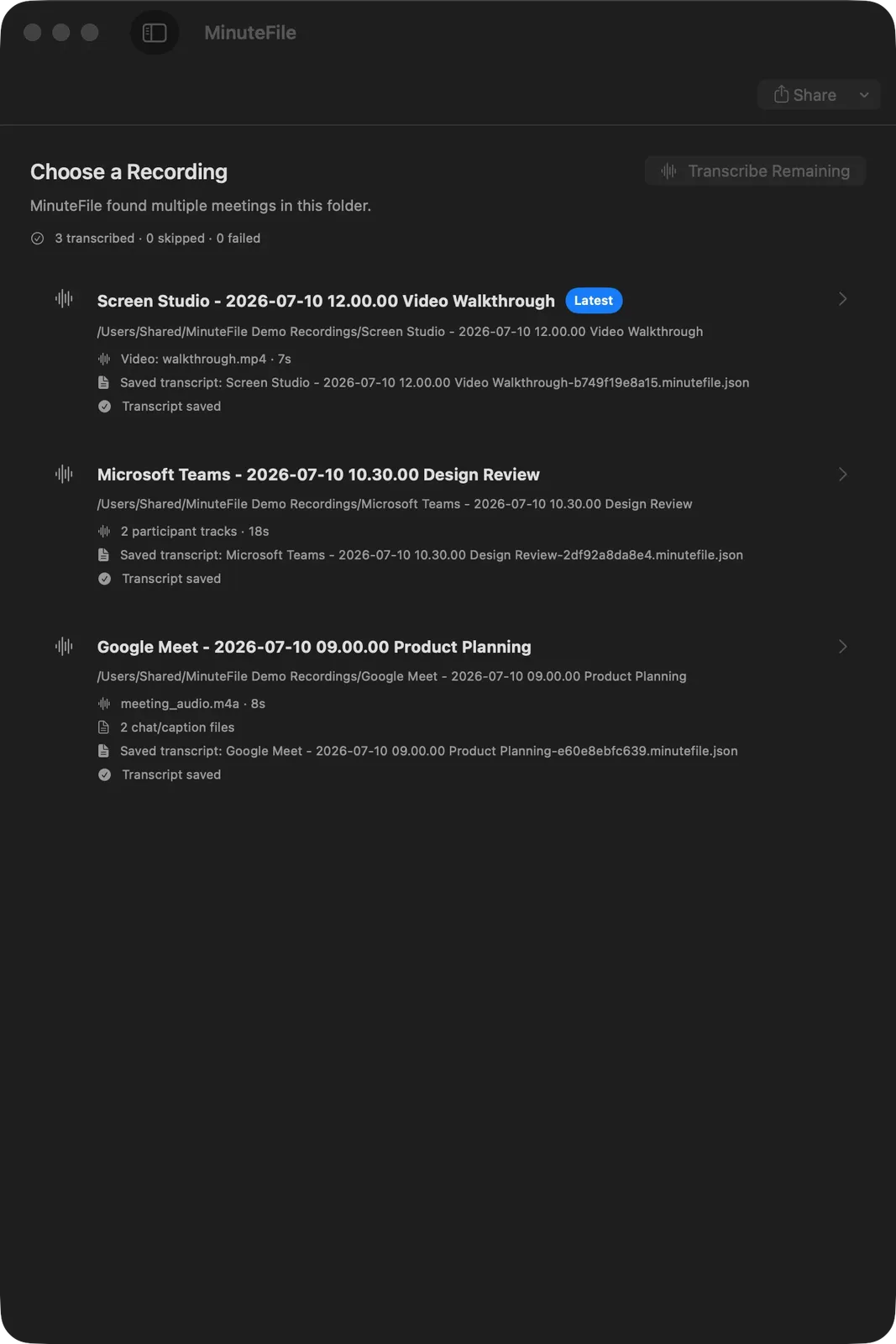 MinuteFile screenshot 1