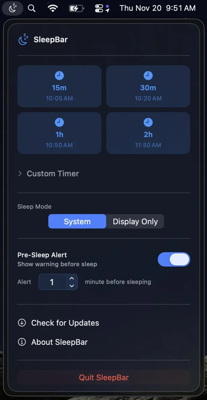 SleepBar screenshot 1